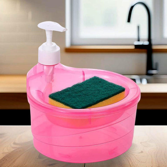 12589 Double Layer Liquid soap Dispenser with Pump and Sponge, Practical for Hotel Sink Clear, Soap Dispensing Liquid Pump Bottle for Home, Kitchen Rectangle ( 2 in 1 )