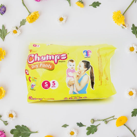 0968 Small Champs Dry Pants Style Diaper- Small Best for Travel Absorption, Champs Baby Diapers, Champs Soft and Dry Baby Diaper Pants (S5 Pcs )