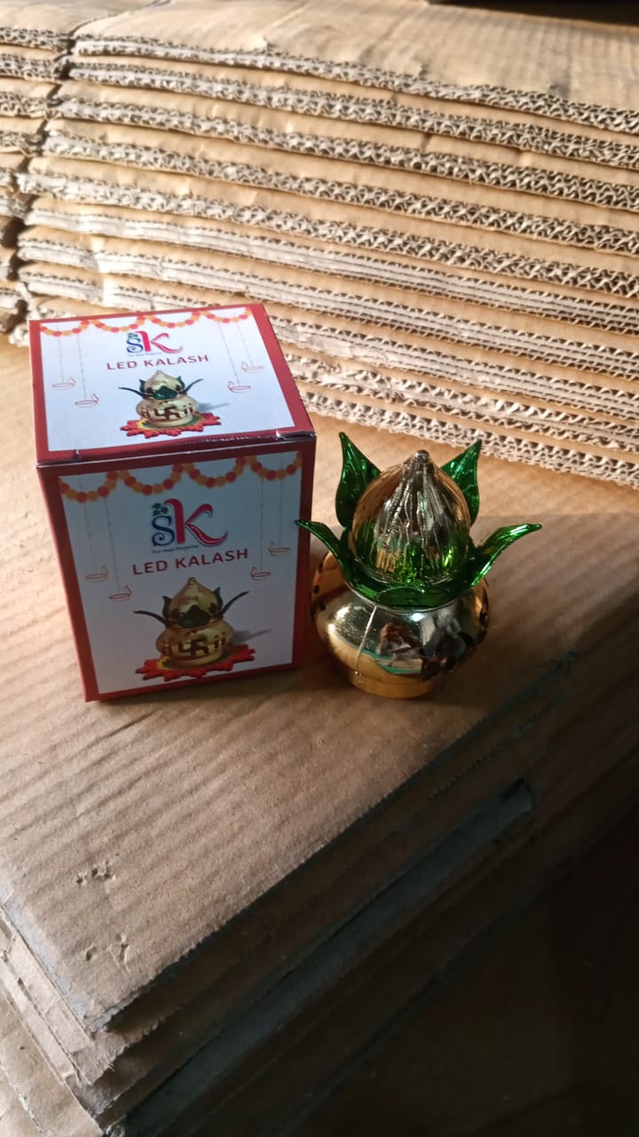 Gold Plated Eco Friendly LED Kalash for Pooja Mandir (1 pc / Multicolor LED)