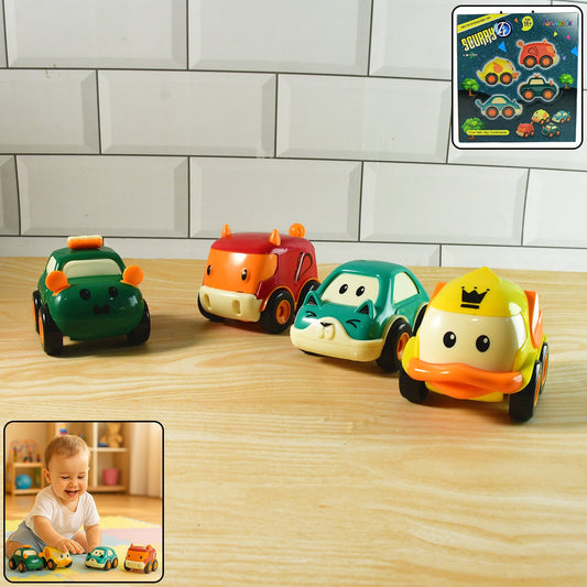 Funwoods Animal Cartoon Pull-Back Toy Car - (4 Pc / Set)