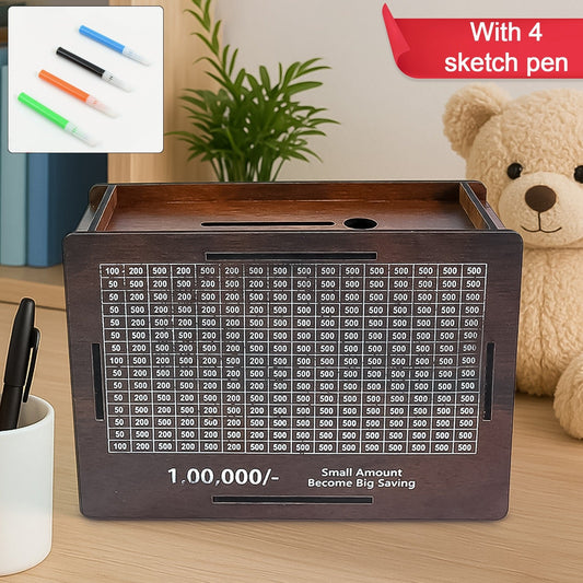 Wooden Money / Piggy Bank, Money Box (1 Pc / 4 sketch Pen)