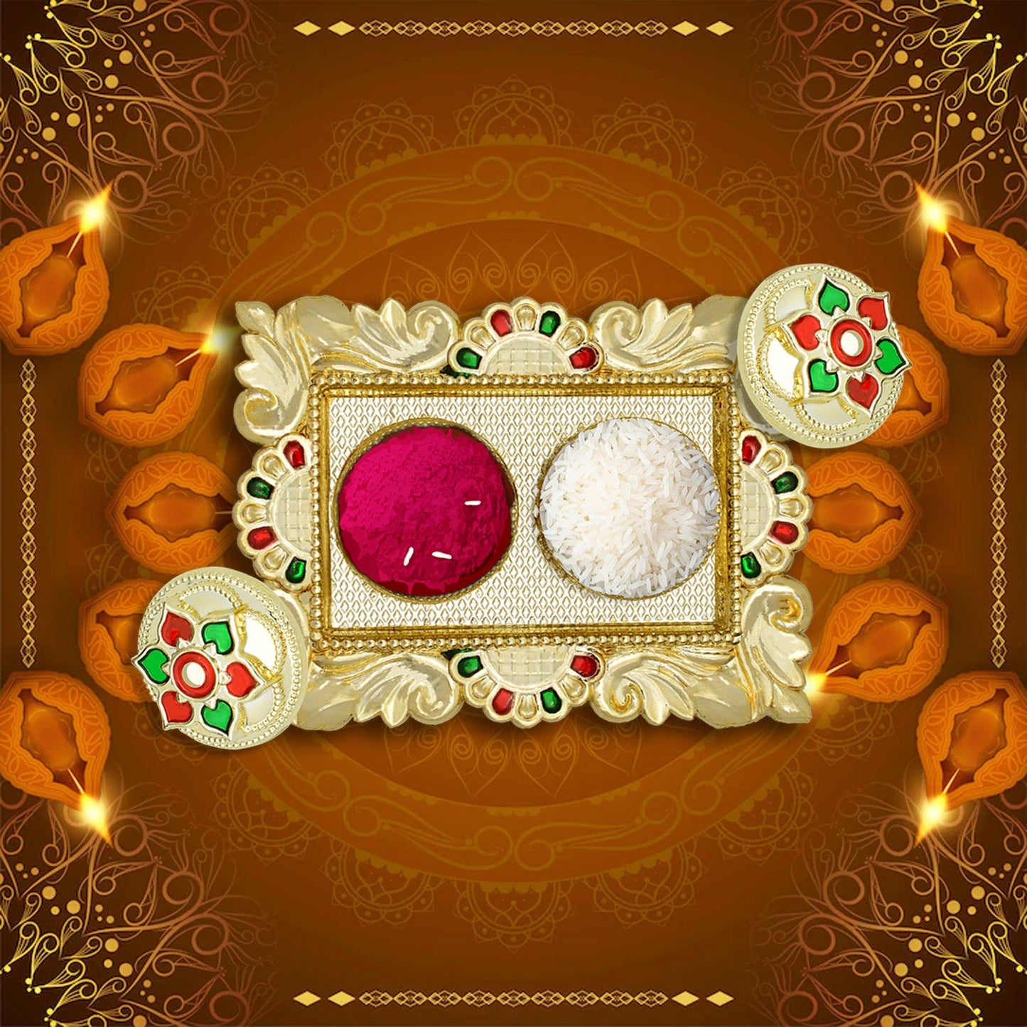 Rakasha Bandhan Special Puja Thali, Kumkum Thali Holder, Pooja Return Gift, Indian Housewarming Gifts, Brother / Bhai / Bhabhi / Sister / Family Rakhi for Rakshabandhan, Diwali