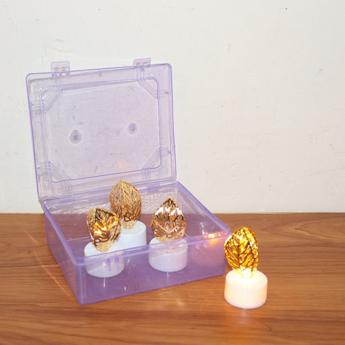 Decorative Golden Leaf Shaped Flameless LED Candles (4 Pc)
