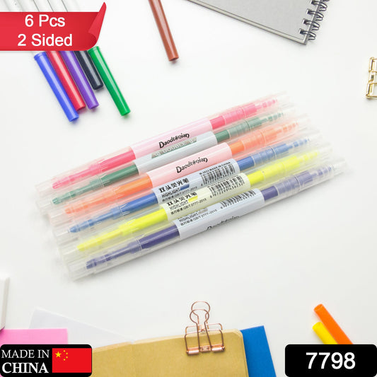 7798 Dual-Headed Highlighter 6 Colors Double head Highlighter Pen, Perfect for Bible Study, Classroom and office for Children and Students (6 Pc Set)