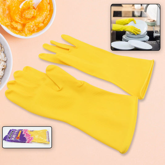 0681 Multipurpose High Grade Rubber Reusable Cleaning Gloves, Reusable Rubber Hand Gloves I Latex Safety Gloves I for Washing I Cleaning Kitchen I Gardening I Sanitation I Wet and Dry Use Gloves (1 Pair 98 Gm) - deal99.in