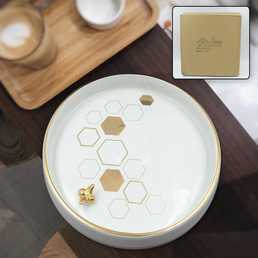 5805 Ceramic Round Plate Decoration Home Round Tray Tableware Decoration Plate For Kitchen Coffee Table Perfume Living Room Mini Bars Snacks, for Decorration Round Plate (1 Pc) - deal99.in