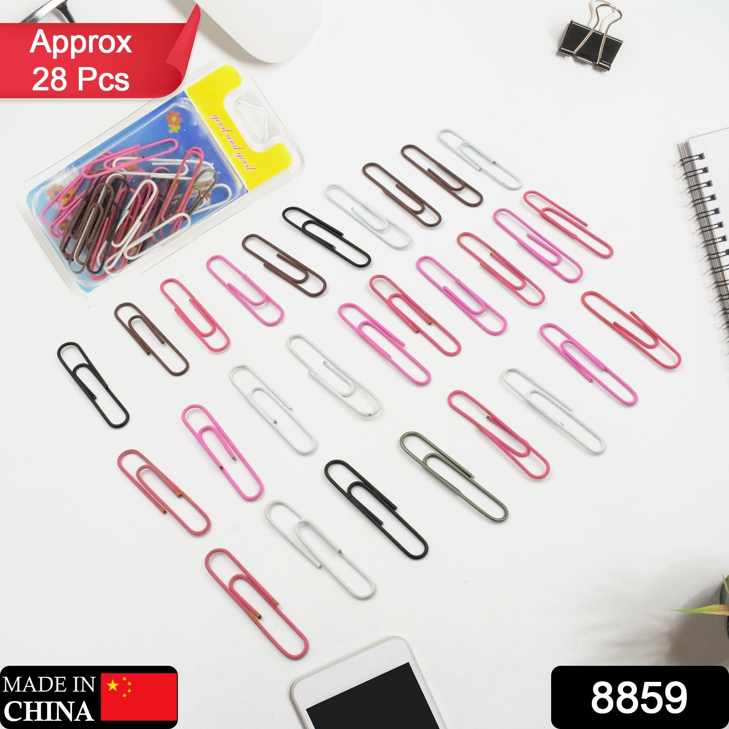8859 MultiPurpose Assorted Color Coated Paper Clips, Assorted Sizes, Durable & Rustproof, Colored Paper Clips for Paperwork, DIY Work, classify Documents, Bookmark, Snacks Bag Clips, Suitable for Home, School, Office (Approx 28 Pcs) - deal99.in