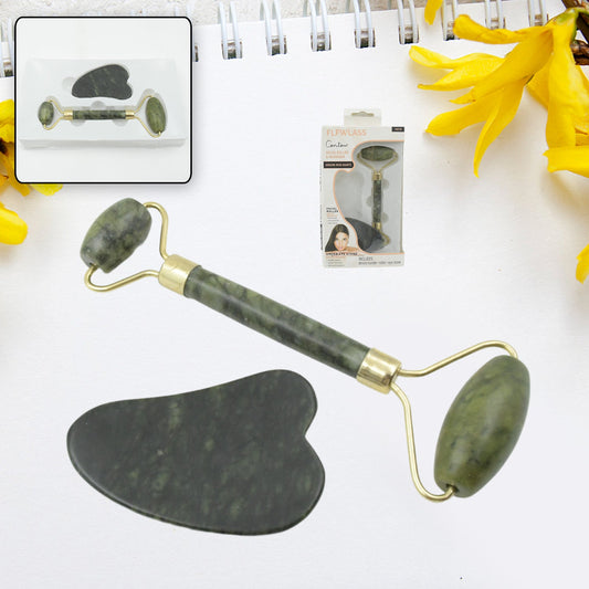 0318 Gua Sha Stone and Anti Aging Jade Roller Massager for Face Massage Natural Face Skincare Massager & Face Roller Massager for Women | Face Shaper Jade Roller and Gua Sha Set for Glowing Skin - deal99.in