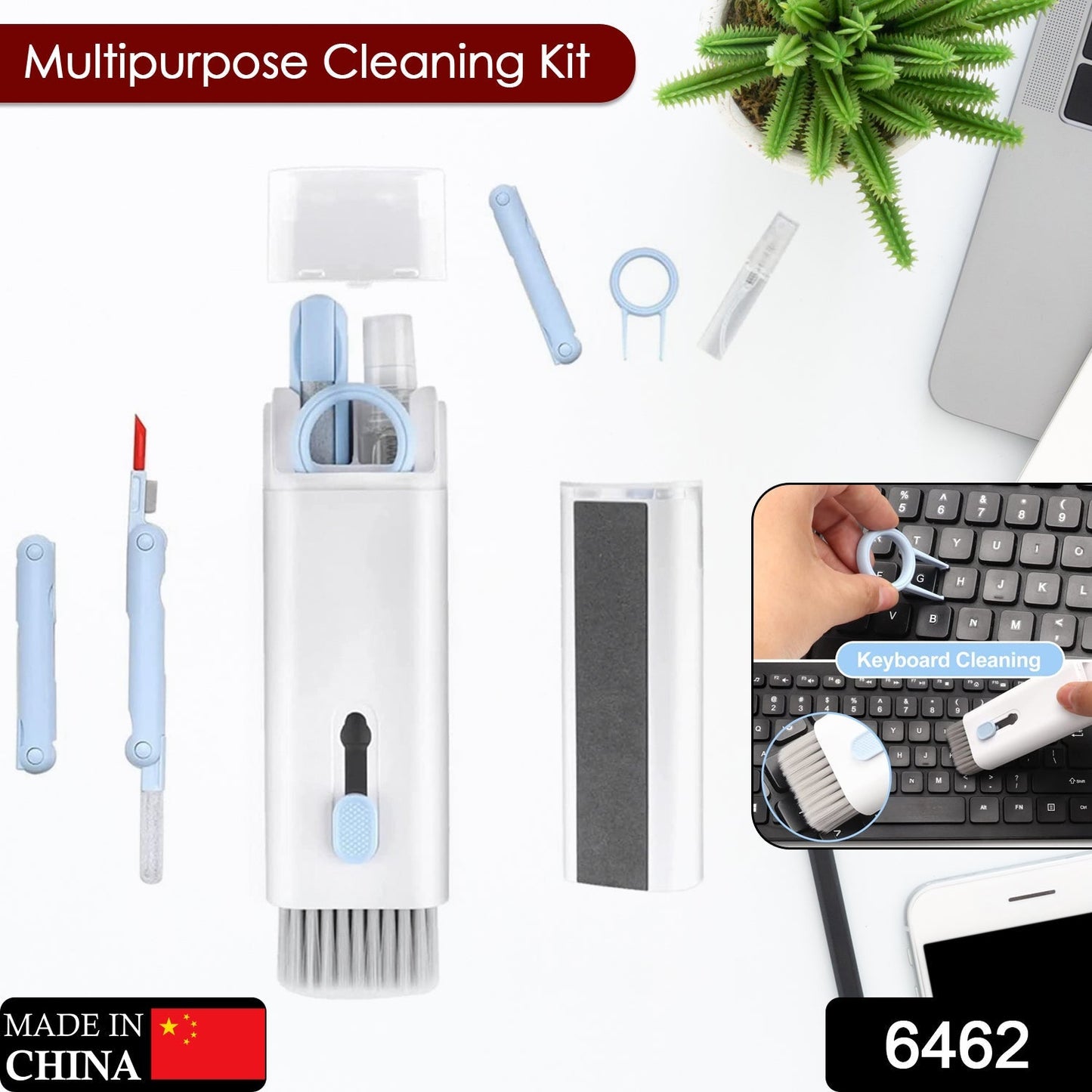 6462 7 in 1 Electronic Cleaner kit, Cleaning Kit for Monitor Keyboard Airpods, Screen Dust Brush Including Soft Sweep, Swipe, Airpod Cleaner Pen, Key Puller and Spray Bottle   02