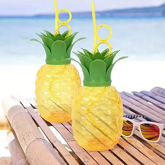 8447 Plastic Pineapple Cups With Straw Pineapple Party Favors Summer Hawaiian and Beach Party Decorations for Kids Adults With Brown Box(1 Pc) - deal99.in