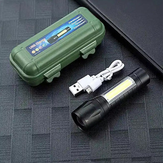 7526 LED Flashlight Rechargeable USB Mini Torch, Ultra Brightest Zoom Flash Light Handheld Pocket Compact Portable Tiny Lamp with COB Side Lantern, High Power Tactical Travel Emergency Flashlights