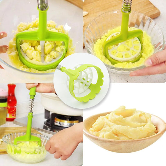 5768 Multi Functional One-Handed Plastic Manual Mashed Potatoes Masher, Mash Sweet Potato Masher with Comfort Grip and Stainless-Steel Spring Design for Nonstick Pans (1 Pc) - deal99.in