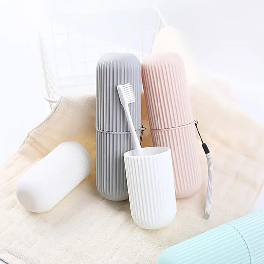 0308 Travel Toothbrush Holder, Portable Toothbrush Case for Traveling, Camping, Capsule Shape Travel Toothbrush Toothpaste Case Holder Portable Toothbrush Storage Plastic Toothbrush Holder With Rope and Brush - deal99.in