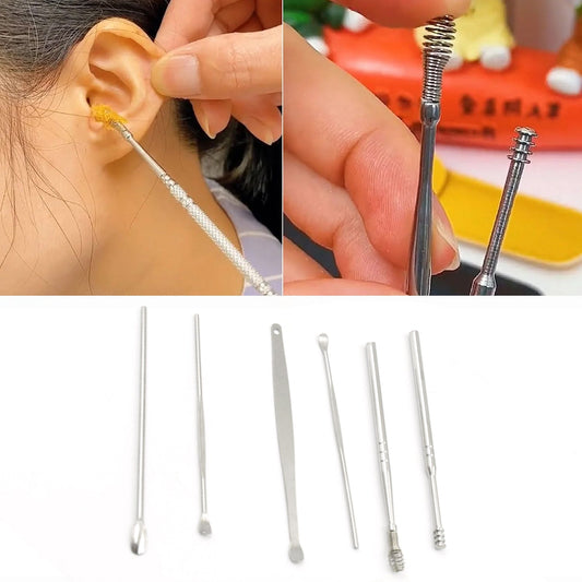 12528 6Pcs Earwax Removal Kit With Plastic Box | Ear Cleansing Tool Set | Ear Curette Ear Wax Remover Tool (6 Pc) - deal99.in