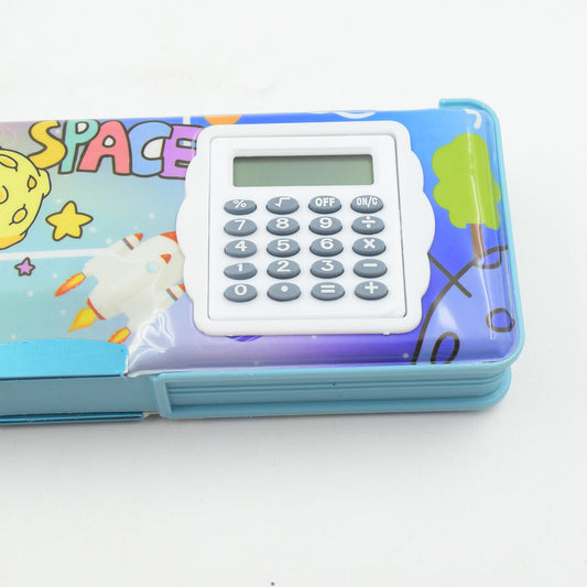 4257 Double Sided Magnetic Geometry Box, Pencil Box with Calculator for Boys Art Plastic Pencil Box  for Girls and Boys