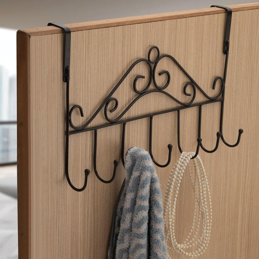 9383 Over The Door Hanger Rack 7 Hooks Decorative Ognazier Hook Rack Stylish Door Hanger Door Hook Hangers with 7 Hooks,Metal Hanging Rack for Home Office Use - deal99.in