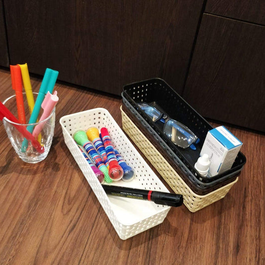 8787 Plastic Multipurpose Desk Organizer Tray Office Drawer Dividers Storage Bins for Kitchen, Bathroom, Office, Makeup, Bedroom Dresser, Craft Basket Rack Multicolour (6 Pcs Set) - deal99.in