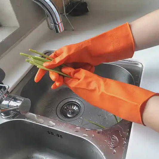 0621 Multipurpose Rubber Reusable Cleaning Gloves, Reusable Rubber Hand Gloves I Latex Safety Gloves I for Washing I Cleaning Kitchen I Gardening I Sanitation I Wet and Dry Use Orange Gloves (1 Pair 40 Gm) - deal99.in