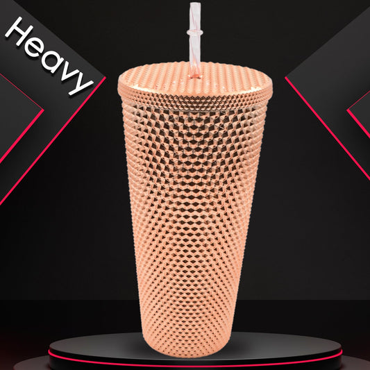 0304 Cup with Straw Reusable Matte Studded Tumbler with Leak Proof Lid Water Cup Travel Mug Coffee Ice Water Bottle Double Walled Insulated Tumbler BPA Free (1 Pc) - deal99.in