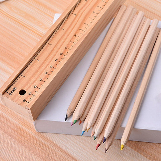 4726 Colorful Wooden Pencil Set with Pencil box, Ruler, Sharpener For for Kids, Artist, Architect - deal99.in