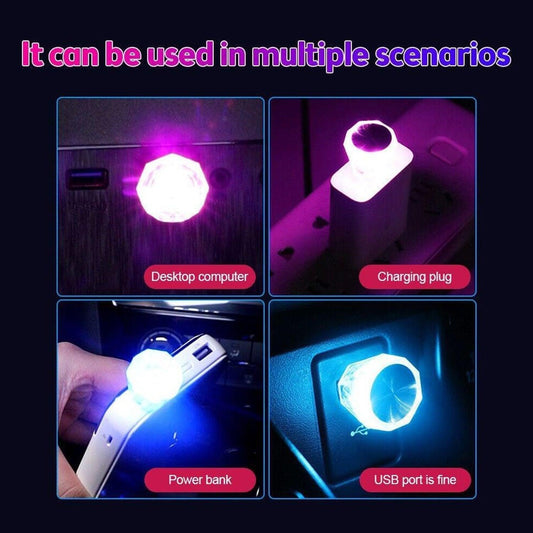 6819 Mix Color Diamond Shape Car Mini USB LED Environmental Lights for Car and Home Decoration Led Light, Mini USB LED Night Lights Car Interior Atmosphere Lamp Car light(white-Color)