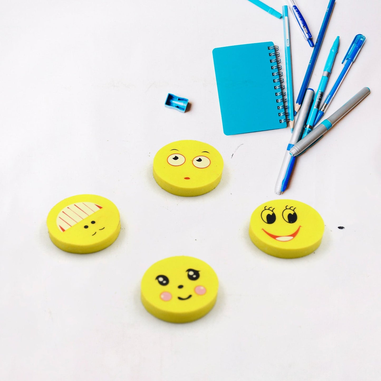 4564 Cute Smile Emoji Erasers, Cute Smile Face Rubber Eraser Dentist Dental Clinic School Kid for School Going Kids/Birthday Party Return Gift Set (4pc Set) - deal99.in