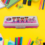 7748 Multipurpose Compass Box, Plastic Double Deck Pencil Case with 2 Compartments, Supplies Utility Box Storage Organizer, Pencil Box for School, Cartoon Printed Pencil Case for Kids, Birthday Gift for Girls & Boys