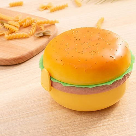 5313 Burger Shape Lunch Box Plastic Lunch Box Food Container Sets Double Layer Lunchbox 1000ml With 2 Spoon Applicable to Kids and Elementary School Students - deal99.in