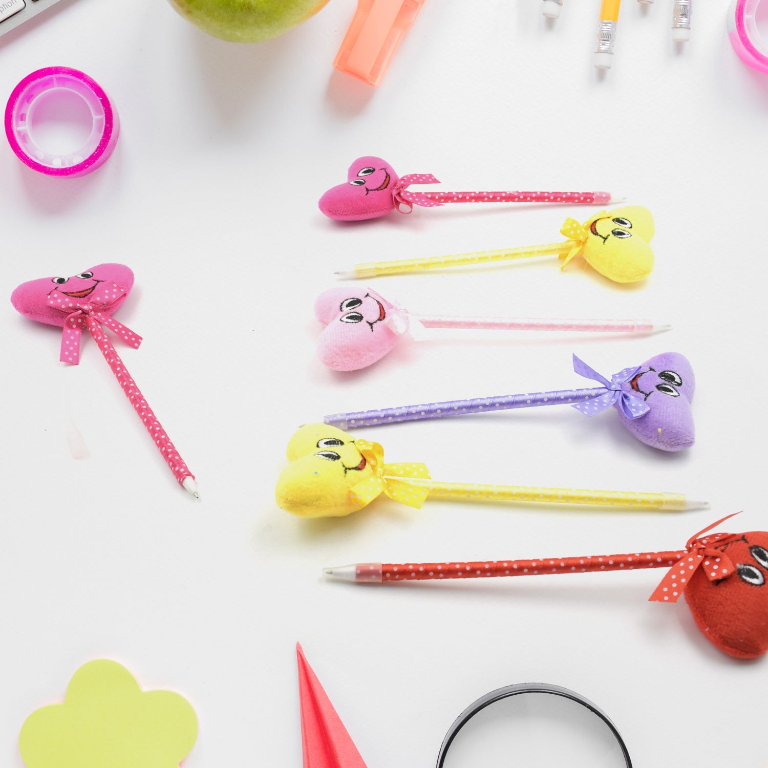 4292 Cute Cartoon Shape & Heart Design Facy Writting Pen Attached Rattle | Ball Pen Smooth Writing For Wedding , Events & Multiuse Pen  Best Pen l Use for Kids (12 Pcs Set Mix Design & Color) - deal99.in