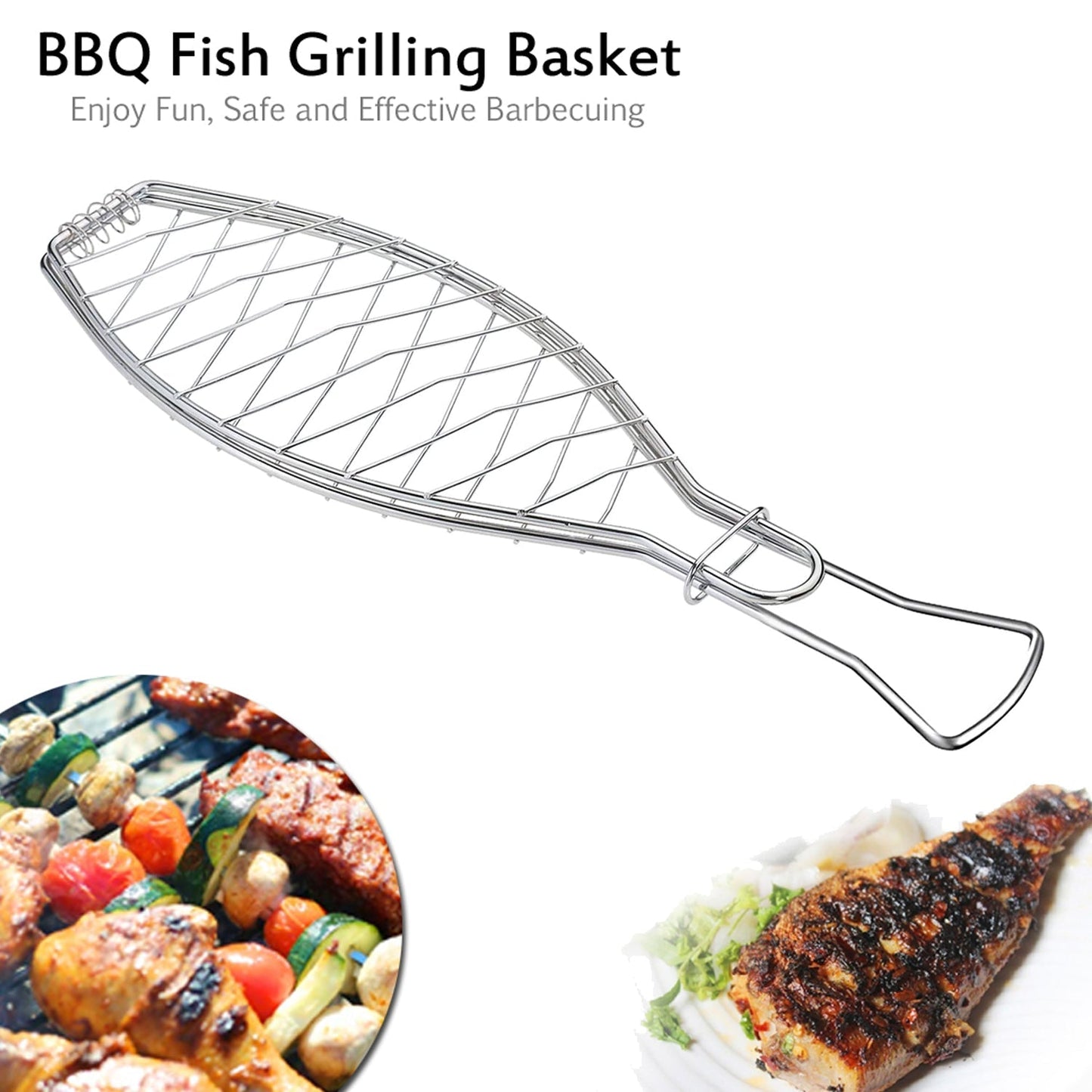 5111 Stainless Steel BBQ Barbecue Fish Grill Net Basket, Standard, Silver DeoDap
