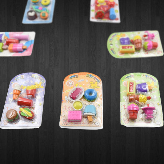 4392 Mix Design 1Set Fancy & Stylish Colorful Erasers for Children Different Designs & Mix, Eraser Set for Return Gift, Birthday Party, School Prize (1Set)