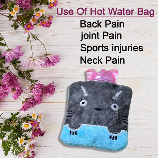 6528 Grey Cat Print small Hot Water Bag with Cover for Pain Relief, Neck, Shoulder Pain and Hand, Feet Warmer, Menstrual Cramps. - deal99.in
