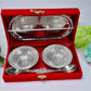 2947A Silver Plated 2 Bowl 2 Spoon Tray Set Brass with Red Velvet Gift Box Serving Dry Fruits Desserts Gift, Bartan DeoDap