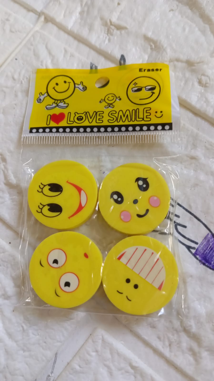 4564 Cute Smile Emoji Erasers, Cute Smile Face Rubber Eraser Dentist Dental Clinic School Kid for School Going Kids/Birthday Party Return Gift Set (4pc Set) - deal99.in