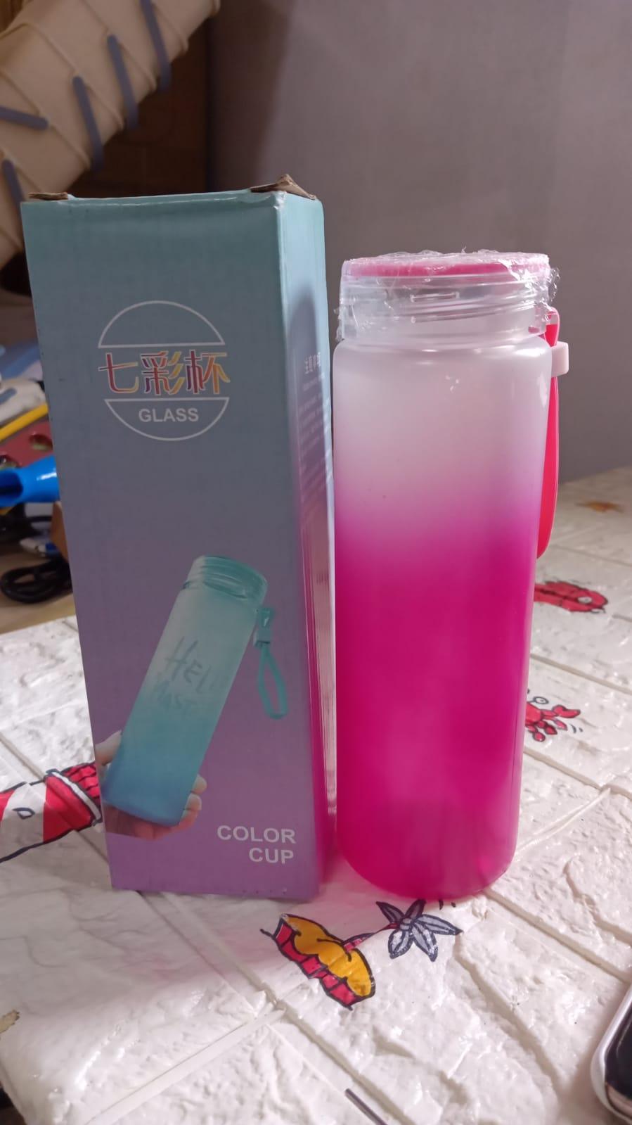 6915 Motivational Glass Bottle Colorful portable Water Glass Bottle With Rubber Band, Daily Intake Hourly Water Bottle to Ensure You Drink Enough Water Throughout The Day–Reusable Cycling Gym, Workout Fitness Bottle (approx 350 ml)