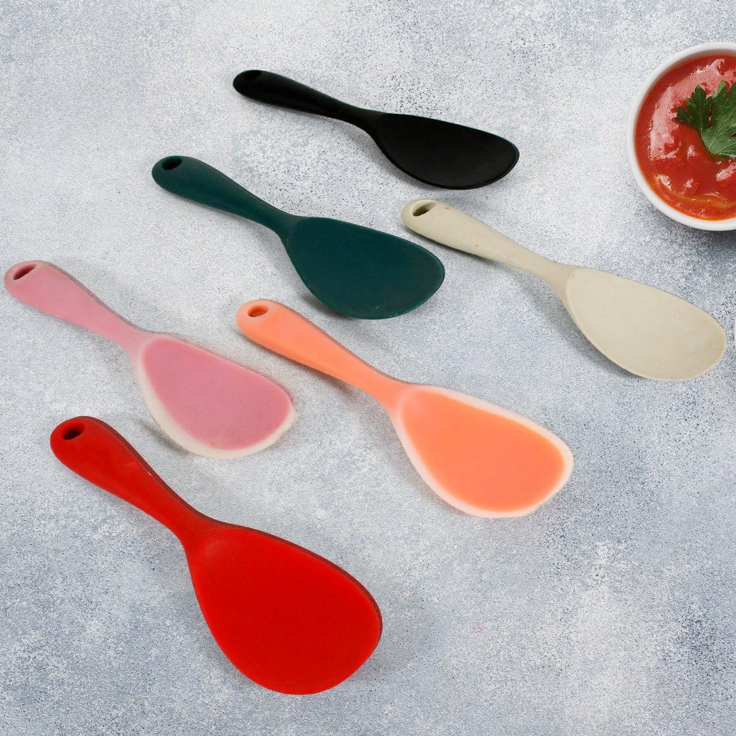 5620 Silicone Rice Paddle Spoon Non Stick Rice Spoon Heat-Resistant Kitchen Rice Spoon with Hanging Hole Perfect for Rice Mashed Potato (6 pcs set / 22 cm)