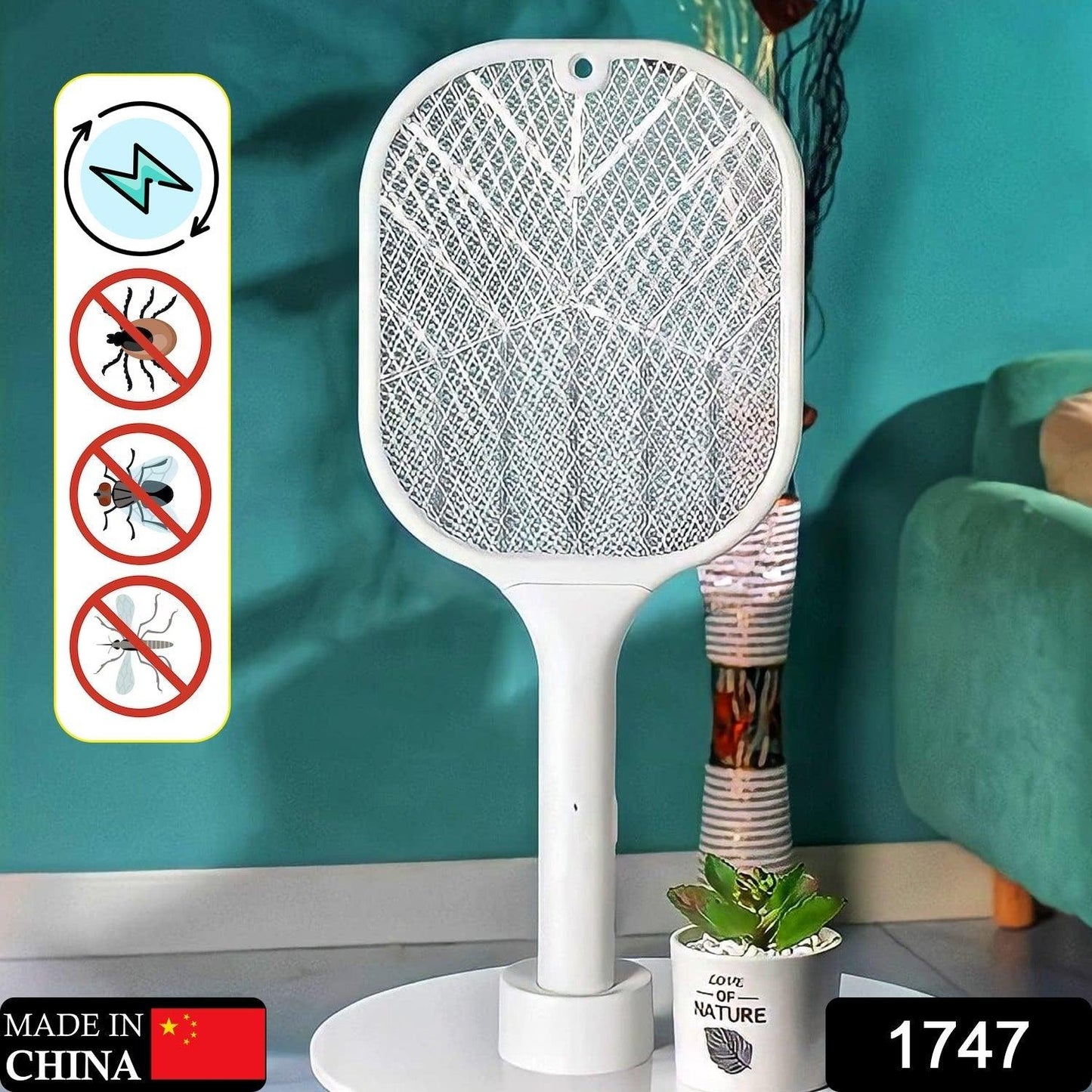 1747 Mosquito Killer Racket | Rechargeable Automatic Electric Fly Swatter | Mosquito Zapper Racket with UV Light Lamp | Mosquito Swatter with USB Charging Base | Electric Insect Killer Racket Machine Bat 