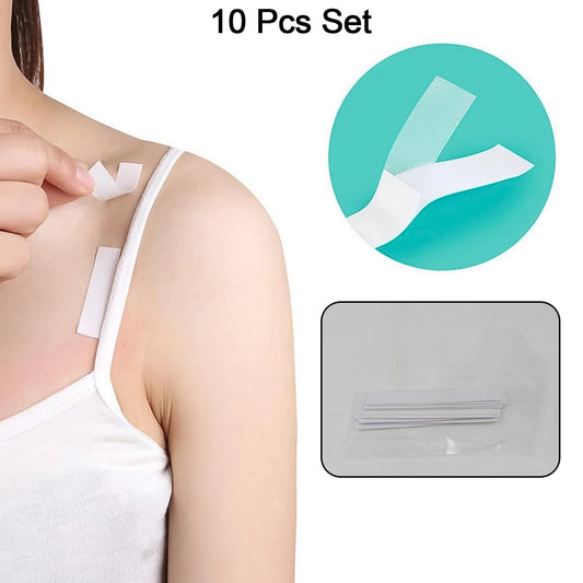 Waterproof Anti-Skid, Disposable Double Sided 10 Adhesive Transparent Clear Medical Tape for Lingerie (10 Pcs Set)