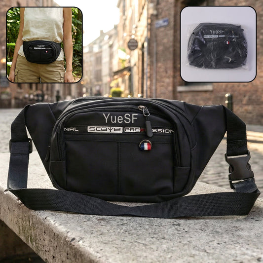 Stylish Multi-Pocket Black Waist Bag / Fanny Pack (1 Pc / Mix Design)