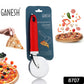 Stainless steel pizza cutter wheel by Ganesh, angled view.