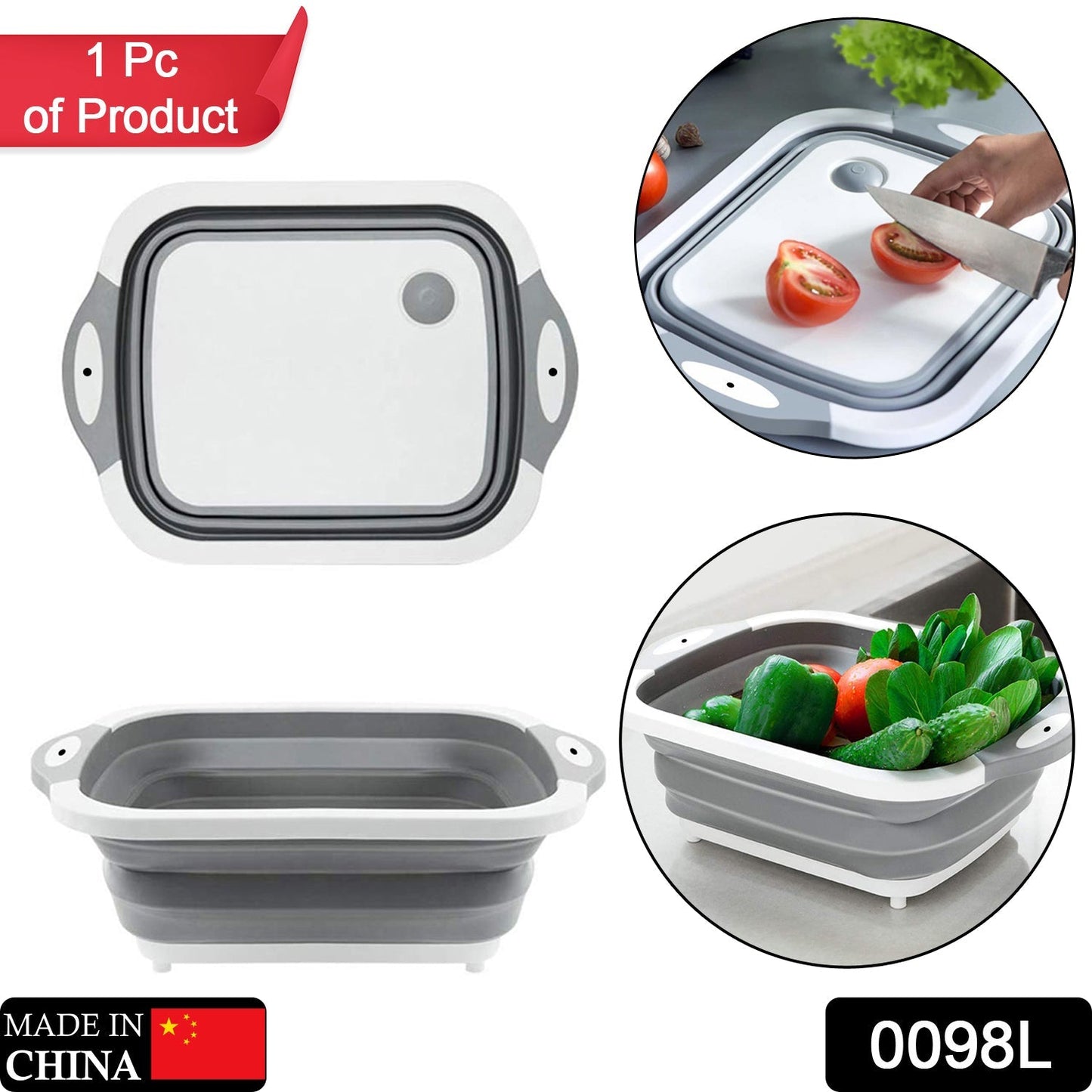 Cutting board with dish tub basket, collapsible design