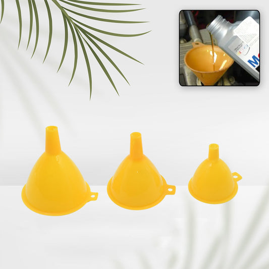 Set of plastic funnels in small, medium, and large sizes