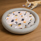 Round Soft Plush Cat Bed with Cartoon Cat Print Cushion
