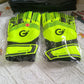 Football gloves showing super grip palm and protective features