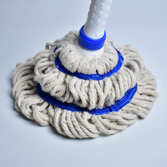 Adjustable mop stick with various components, including a magic riffle and standard mop head.