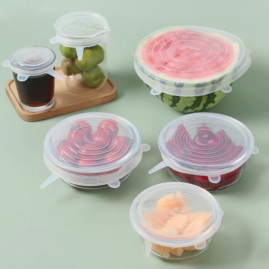 Silicone Stretch Lids, Reusable Durable Food Storage Covers for Bowls, Fit for Different Sizes & Shapes of Container, Dishwasher & Freezer Safe - Set of 6 (113 Gm)