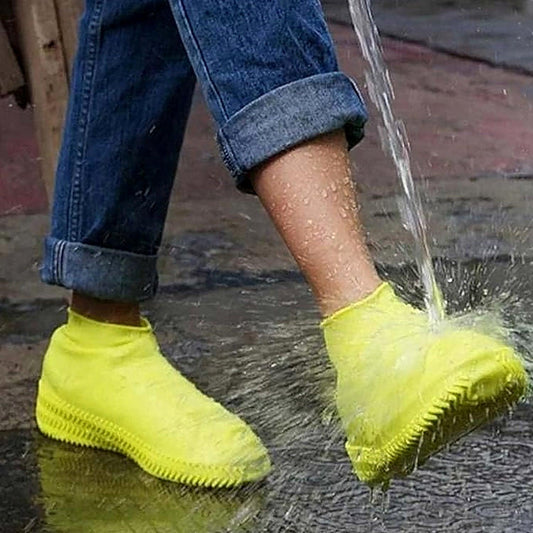 17983 Non-Slip Silicone Rain Reusable Anti skid Waterproof Fordable Boot Shoe Cover (Extra Large Size (XL)/ 1 Pair / Yellow)