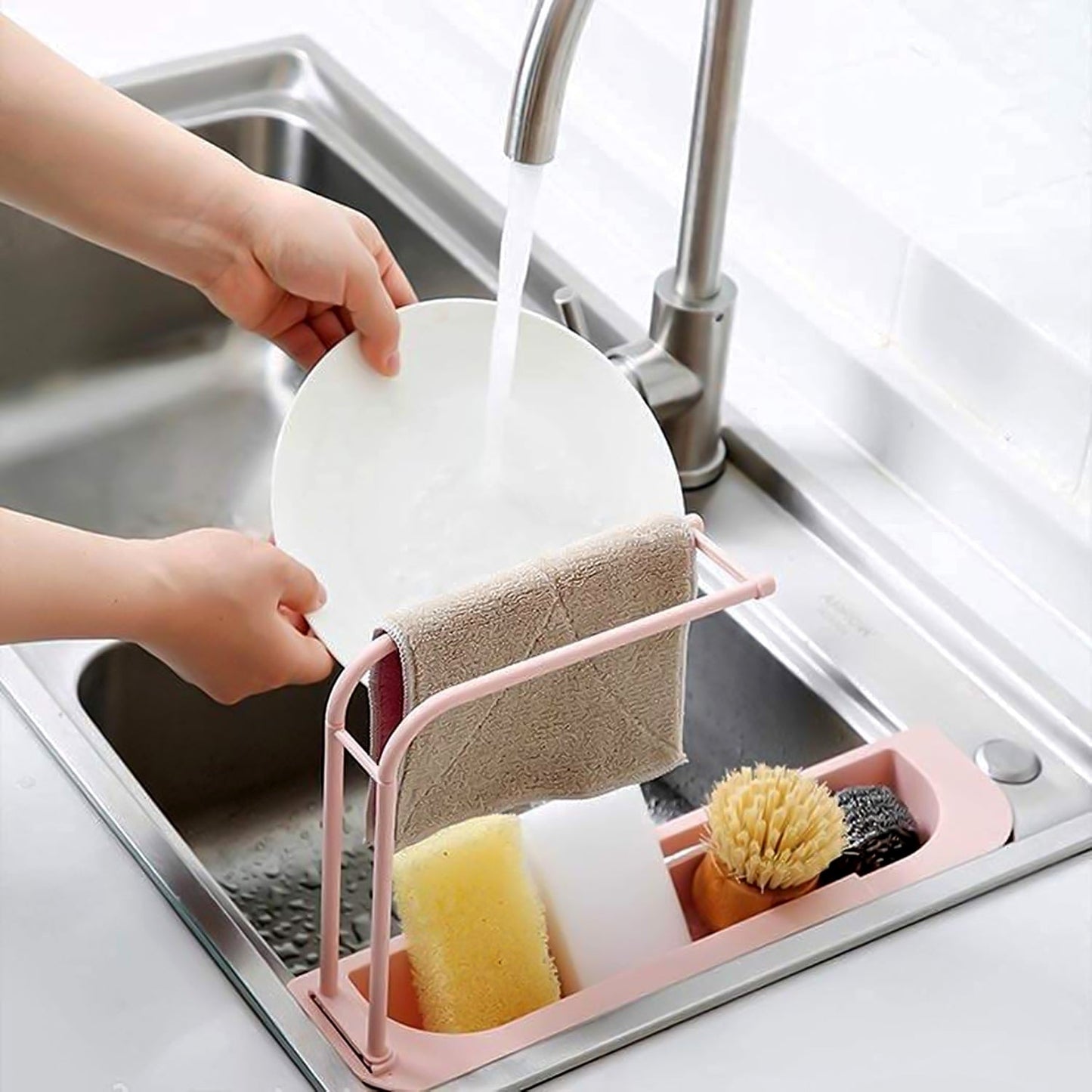 Over-Sink Expandable Sink Caddy with Dual Towel Bar & Drip Tray