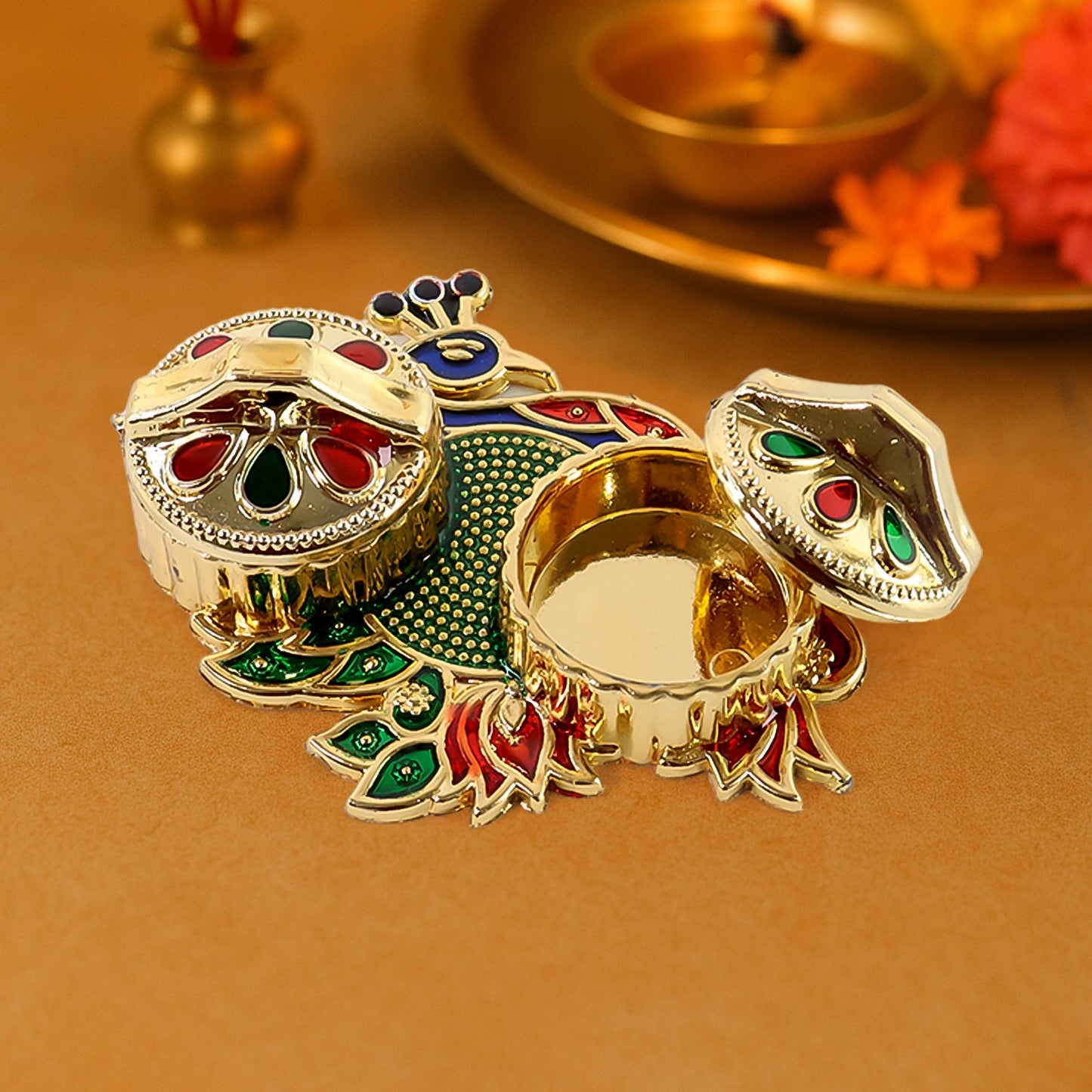Peacock Design Kumkum / Roli–Chawal Box - (1 Pc)