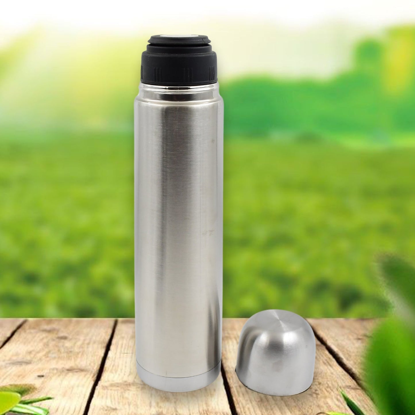 Vacuum Flask With Cover, 18/8 Stainless Steel | Hot and Cold Water Bottle with Push-Down Lid | Double Walled Stainless Steel Bottle for Travel, Home, Office, School, Picnic (750 ML)